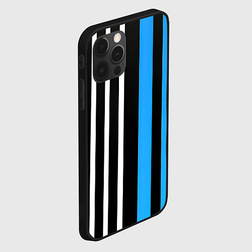 Чехол iPhone 12 Pro Max Вертикальные полосы триколор синий / 3D-Черный – фото 2