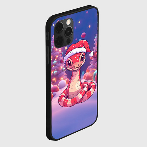 Чехол iPhone 12 Pro Max Змея и яркие елки 2025 / 3D-Черный – фото 2