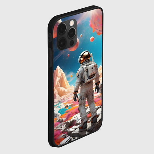 Чехол iPhone 12 Pro Max Космонавт на розовой планете / 3D-Черный – фото 2
