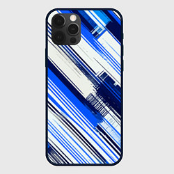 Чехол для iPhone 12 Pro Max Синие диагональные полосы на белом фоне, цвет: 3D-черный