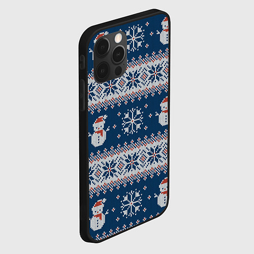 Чехол iPhone 12 Pro Max Вязаный зимний узор со снеговиками / 3D-Черный – фото 2