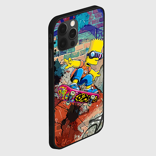 Чехол iPhone 12 Pro Max Bart Simpson on a skateboard - graffiti / 3D-Черный – фото 2