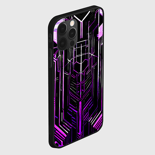 Чехол iPhone 12 Pro Max Purple lines on a black background / 3D-Черный – фото 2