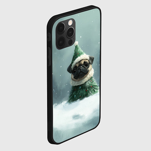 Чехол iPhone 12 Pro Max Маленький новогодний мопс / 3D-Черный – фото 2