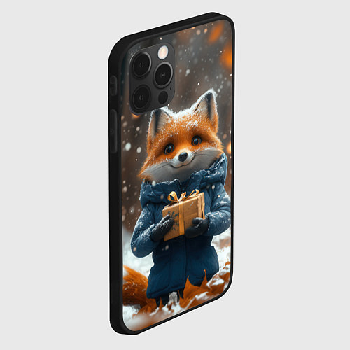 Чехол iPhone 12 Pro Max Лиса с подарком в лесу / 3D-Черный – фото 2