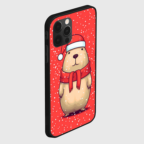 Чехол iPhone 12 Pro Max Милая рождественская капибапра / 3D-Черный – фото 2