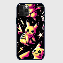 Чехол для iPhone 12 Pro Max Pikachu and skeletons - pattern, цвет: 3D-черный