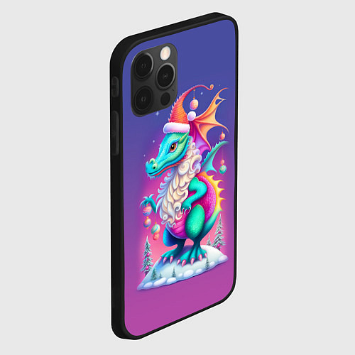 Чехол iPhone 12 Pro Max Новогодний дракончик - нейроарт / 3D-Черный – фото 2