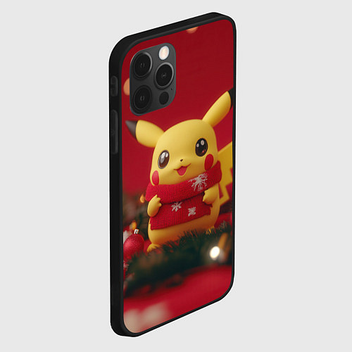 Чехол iPhone 12 Pro Max Пикачу новогодний в красном шарфе / 3D-Черный – фото 2