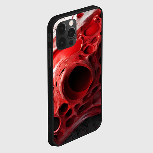 Чехол iPhone 12 Pro Max Красно-белая абстрактная структура / 3D-Черный – фото 2