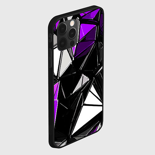 Чехол iPhone 12 Pro Max Фиолетово-белые рельефные треугольники на чёрном ф / 3D-Черный – фото 2
