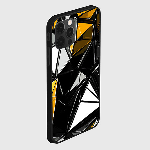 Чехол iPhone 12 Pro Max Жёлто-белые рельефные треугольники на чёрном фоне / 3D-Черный – фото 2