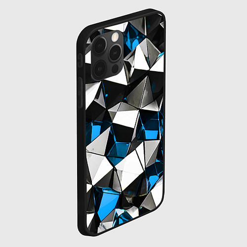 Чехол iPhone 12 Pro Max Сине-белые рельефные треугольники на чёрном фоне / 3D-Черный – фото 2