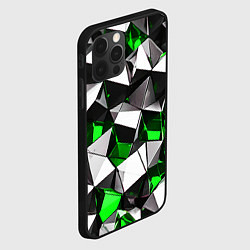 Чехол для iPhone 12 Pro Max Зелёно-белые рельефные треугольники на чёрном фоне, цвет: 3D-черный — фото 2
