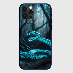 Чехол для iPhone 12 Pro Max Синяя цифровая змея, цвет: 3D-черный