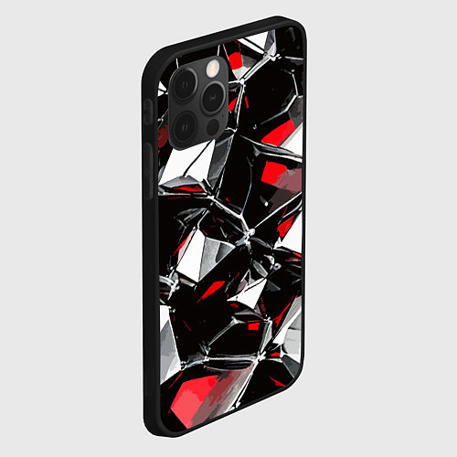 Чехол iPhone 12 Pro Max Красно-белый паттерн на чёрном фоне / 3D-Черный – фото 2