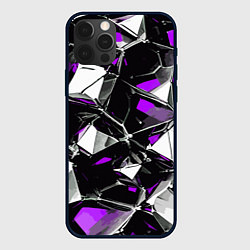 Чехол для iPhone 12 Pro Max Фиолетово-белый паттерн на чёрном фоне, цвет: 3D-черный