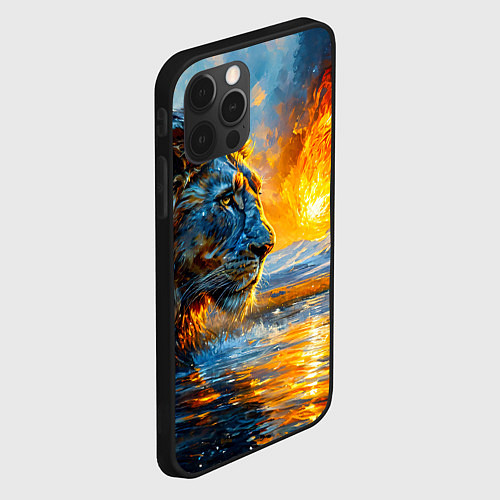 Чехол iPhone 12 Pro Max Лев и падение метеорита / 3D-Черный – фото 2