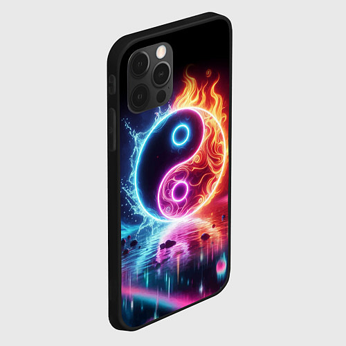 Чехол iPhone 12 Pro Max Инь янь - неоновый космос / 3D-Черный – фото 2