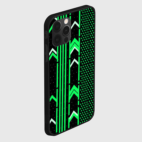 Чехол iPhone 12 Pro Max Зелёные обои на чёрном фоне / 3D-Черный – фото 2