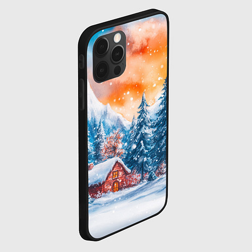 Чехол iPhone 12 Pro Max Новогодний зимний пейзаж / 3D-Черный – фото 2