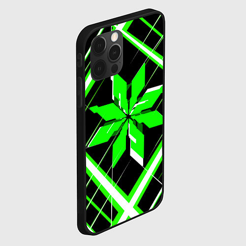 Чехол iPhone 12 Pro Max Зелёно-белая звезда и полосы на чёрном фоне / 3D-Черный – фото 2