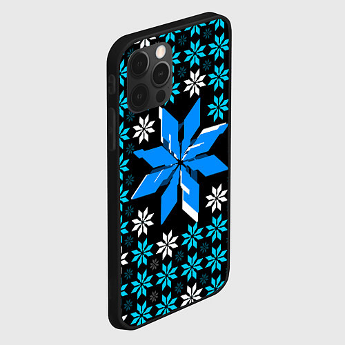 Чехол iPhone 12 Pro Max Сине-белые звёзды на чёрном фоне / 3D-Черный – фото 2