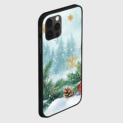 Чехол для iPhone 12 Pro Max Золотые снежинки - новогодний фон, цвет: 3D-черный — фото 2