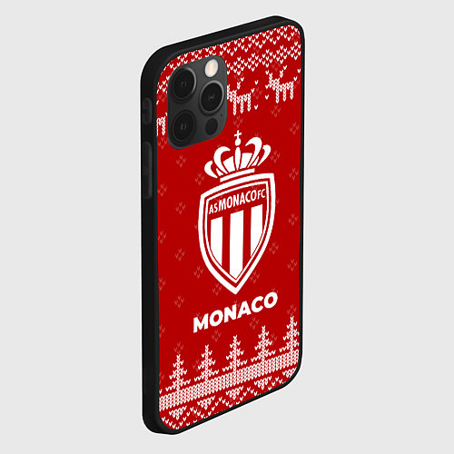 Чехол iPhone 12 Pro Max Новогодний Monaco с оленями / 3D-Черный – фото 2