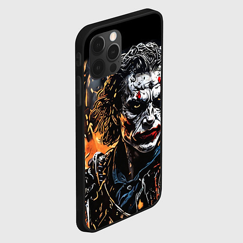 Чехол iPhone 12 Pro Max Джокер на фоне огня / 3D-Черный – фото 2