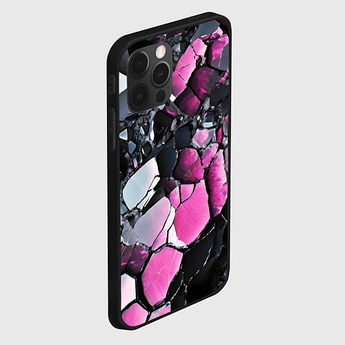 Чехол iPhone 12 Pro Max Чёрно-розовый камень / 3D-Черный – фото 2