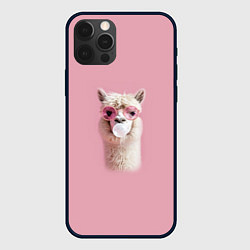 Чехол для iPhone 12 Pro Max Лама альпака в очках с жевательной резинкой, цвет: 3D-черный