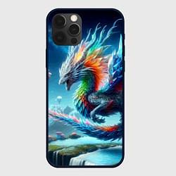 Чехол для iPhone 12 Pro Max Полигональный дракон на планете водопадов и грибов, цвет: 3D-черный