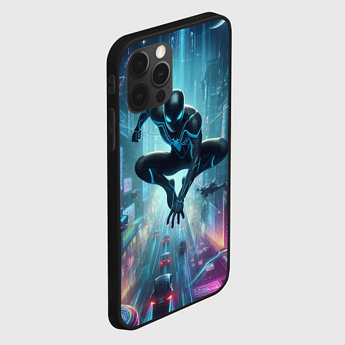 Чехол iPhone 12 Pro Max Spider-man in the neon metropolis / 3D-Черный – фото 2