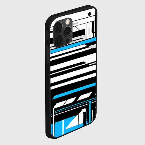 Чехол iPhone 12 Pro Max Сине-белые технологические линии на чёрном фоне / 3D-Черный – фото 2