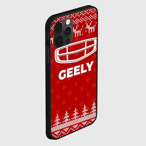 Чехол iPhone 12 Pro Max Новогодний Geely с оленями / 3D-Черный – фото 2