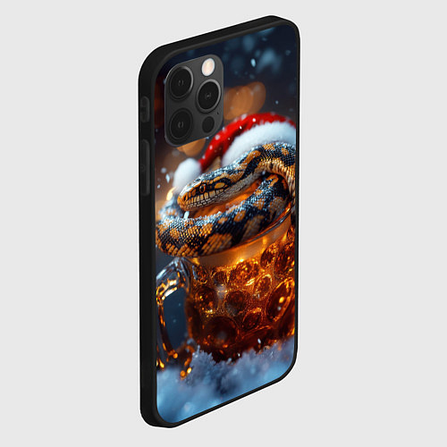 Чехол iPhone 12 Pro Max Новогодняя змея с пивом / 3D-Черный – фото 2
