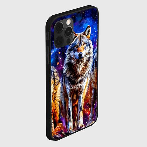 Чехол iPhone 12 Pro Max Волки в космосе / 3D-Черный – фото 2