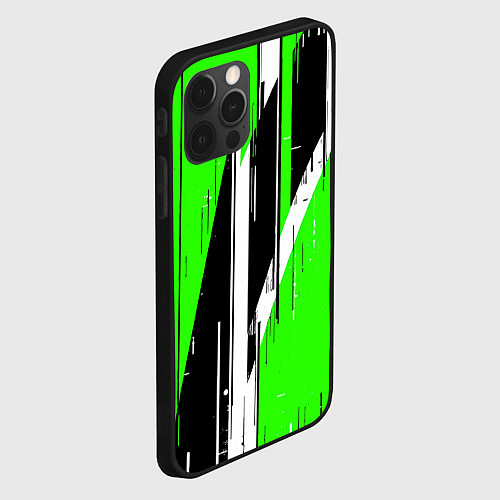 Чехол iPhone 12 Pro Max Чёрно-белые вертикальные полосы на зелёном фоне / 3D-Черный – фото 2
