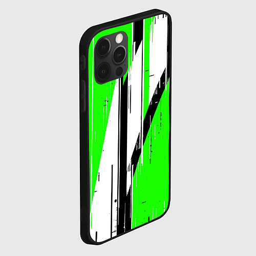 Чехол iPhone 12 Pro Max Black and white vertical stripes on a green backgr / 3D-Черный – фото 2