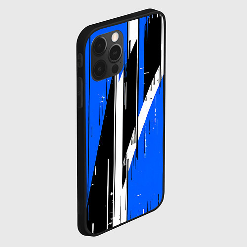 Чехол iPhone 12 Pro Max Чёрно-белые вертикальные полосы на синем фоне / 3D-Черный – фото 2
