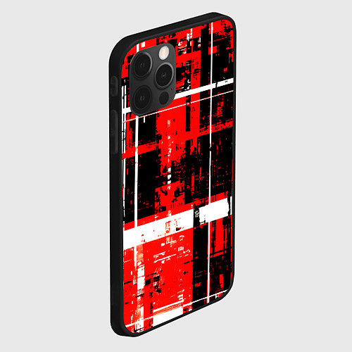 Чехол iPhone 12 Pro Max Красно-белый гранж на чёрном фоне / 3D-Черный – фото 2
