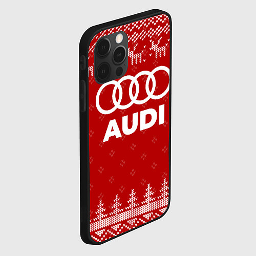 Чехол iPhone 12 Pro Max Новогодний Audi с оленями / 3D-Черный – фото 2