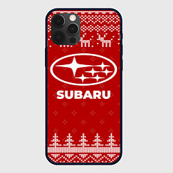 Чехол для iPhone 12 Pro Max Новогодний Subaru с оленями, цвет: 3D-черный