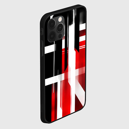 Чехол iPhone 12 Pro Max Чёрно-красные вертикальные и горизонтальные полосы / 3D-Черный – фото 2