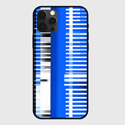 Чехол для iPhone 12 Pro Max White stripes on a black and blue background, цвет: 3D-черный