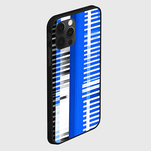 Чехол iPhone 12 Pro Max White stripes on a black and blue background / 3D-Черный – фото 2