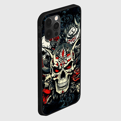 Чехол iPhone 12 Pro Max Маска Хання на черепе самурая на фоне духов / 3D-Черный – фото 2