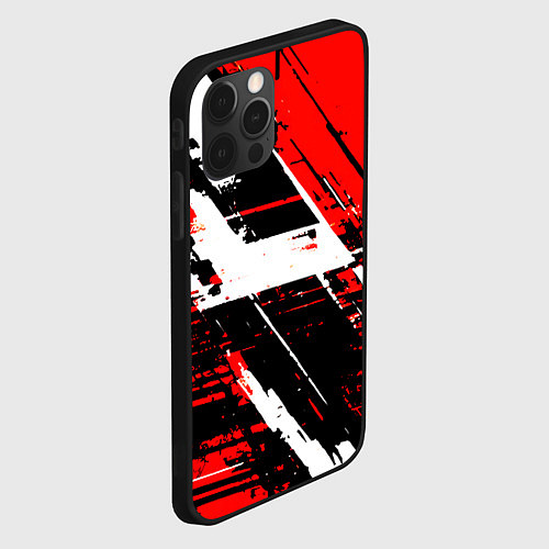 Чехол iPhone 12 Pro Max Diagonal black and white stripes on a red backgrou / 3D-Черный – фото 2