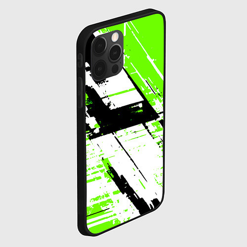 Чехол iPhone 12 Pro Max Diagonal black and green stripes on a white backgr / 3D-Черный – фото 2